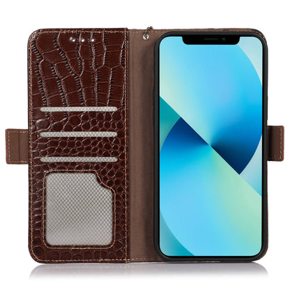 For Honor X40i 5G Anti-scratch Crocodile Texture Phone Case Genuine Cowhide Leather Wallet Stand RFID Blocking Folio Magnetic Closure Phone Cover