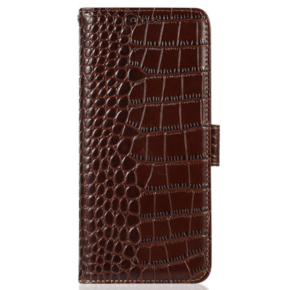 For Honor X40i 5G Anti-scratch Crocodile Texture Phone Case Genuine Cowhide Leather Wallet Stand RFID Blocking Folio Magnetic Closure Phone Cover