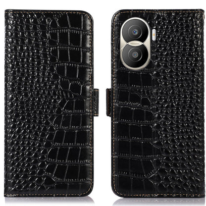 For Honor X40i 5G Anti-scratch Crocodile Texture Phone Case Genuine Cowhide Leather Wallet Stand RFID Blocking Folio Magnetic Closure Phone Cover