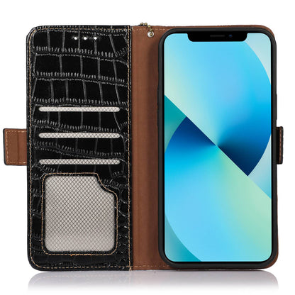 For Honor X40i 5G Anti-scratch Crocodile Texture Phone Case Genuine Cowhide Leather Wallet Stand RFID Blocking Folio Magnetic Closure Phone Cover