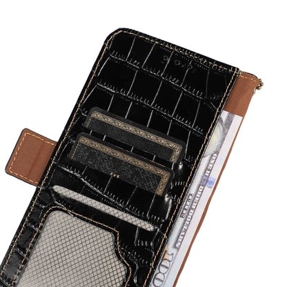 For Honor X40i 5G Anti-scratch Crocodile Texture Phone Case Genuine Cowhide Leather Wallet Stand RFID Blocking Folio Magnetic Closure Phone Cover