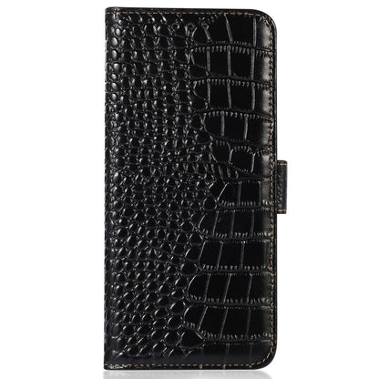 For Honor X40i 5G Anti-scratch Crocodile Texture Phone Case Genuine Cowhide Leather Wallet Stand RFID Blocking Folio Magnetic Closure Phone Cover