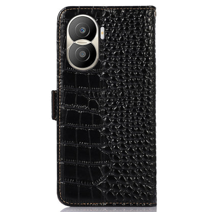 For Honor X40i 5G Anti-scratch Crocodile Texture Phone Case Genuine Cowhide Leather Wallet Stand RFID Blocking Folio Magnetic Closure Phone Cover