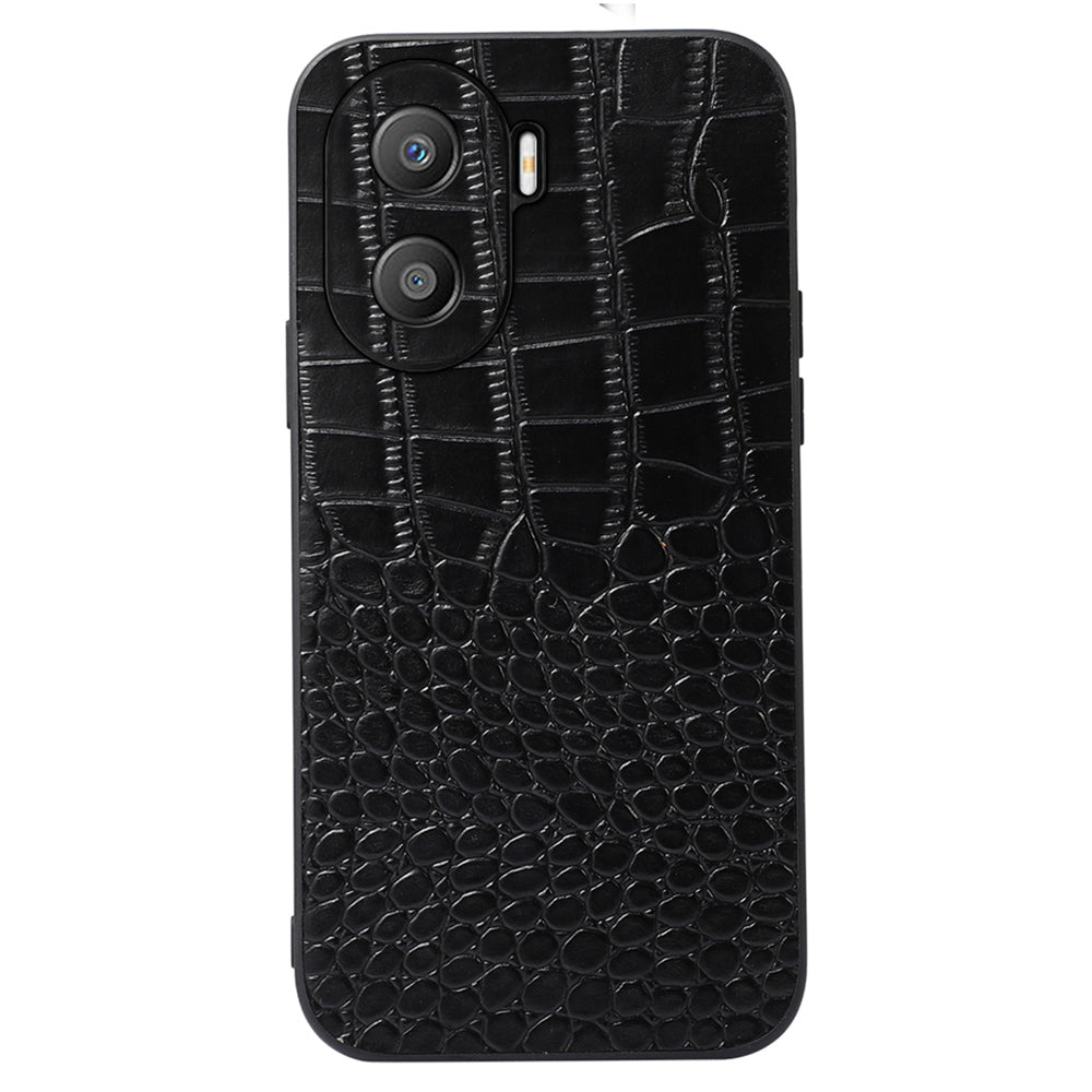 For Honor X40i 5G Shockproof Phone Case Crocodile Texture Genuine Cowhide Leather Coating Protective Phone Back Cover
