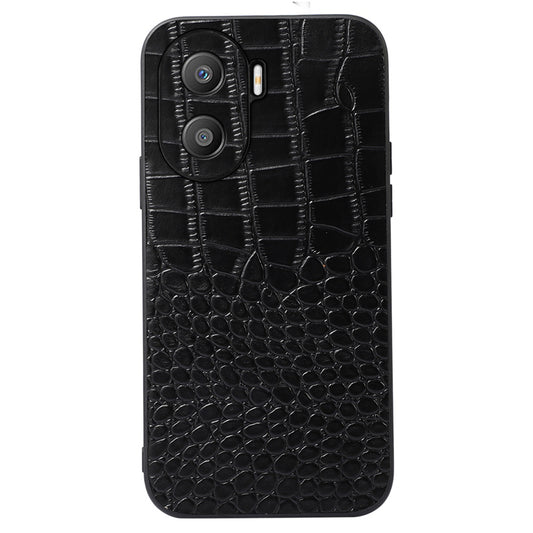 For Honor X40i 5G Shockproof Phone Case Crocodile Texture Genuine Cowhide Leather Coating Protective Phone Back Cover