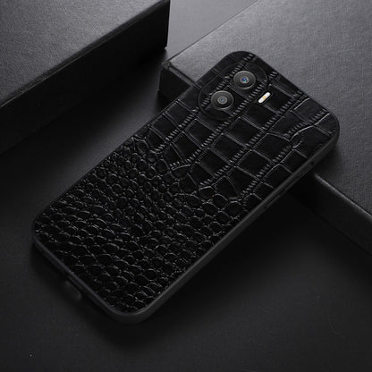 For Honor X40i 5G Shockproof Phone Case Crocodile Texture Genuine Cowhide Leather Coating Protective Phone Back Cover