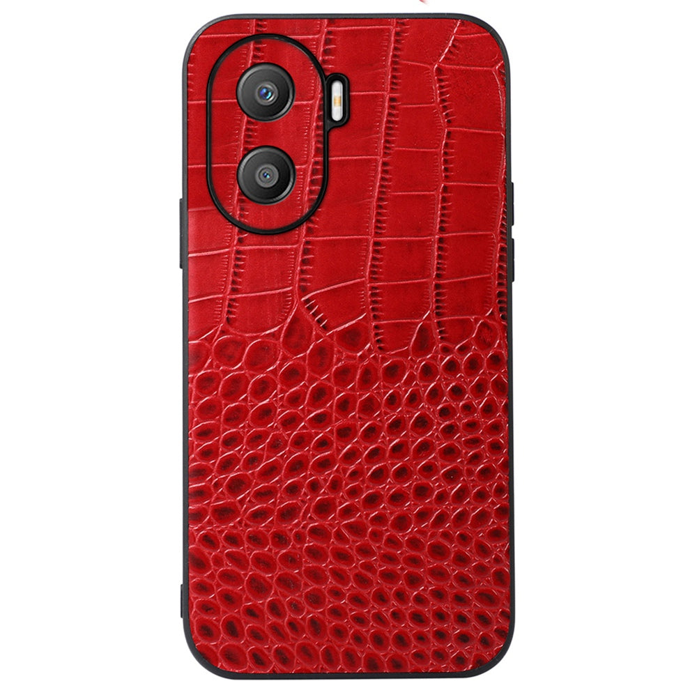 For Honor X40i 5G Shockproof Phone Case Crocodile Texture Genuine Cowhide Leather Coating Protective Phone Back Cover
