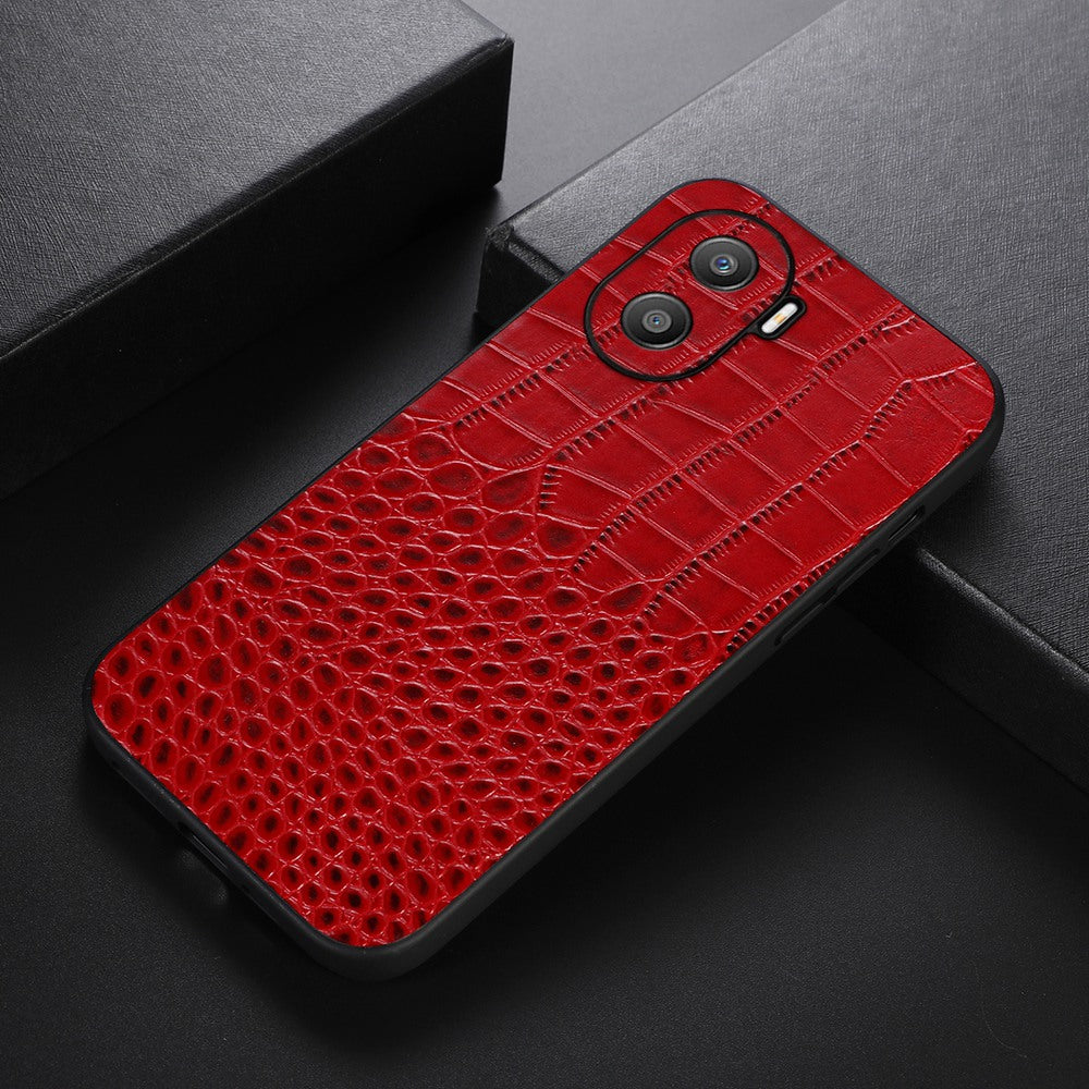 For Honor X40i 5G Shockproof Phone Case Crocodile Texture Genuine Cowhide Leather Coating Protective Phone Back Cover