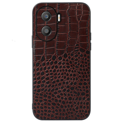 For Honor X40i 5G Shockproof Phone Case Crocodile Texture Genuine Cowhide Leather Coating Protective Phone Back Cover