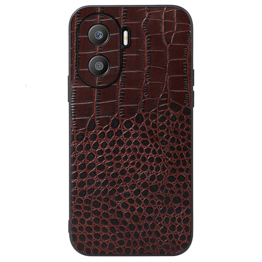 For Honor X40i 5G Shockproof Phone Case Crocodile Texture Genuine Cowhide Leather Coating Protective Phone Back Cover