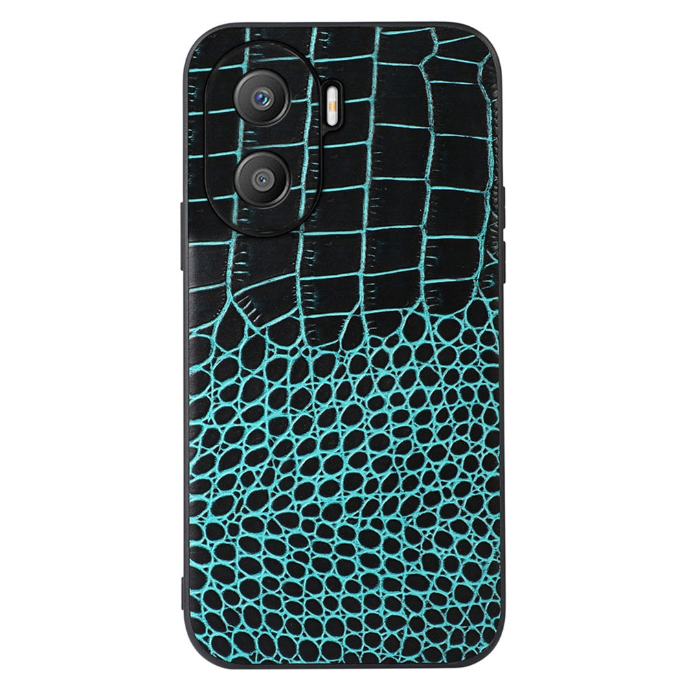 For Honor X40i 5G Shockproof Phone Case Crocodile Texture Genuine Cowhide Leather Coating Protective Phone Back Cover
