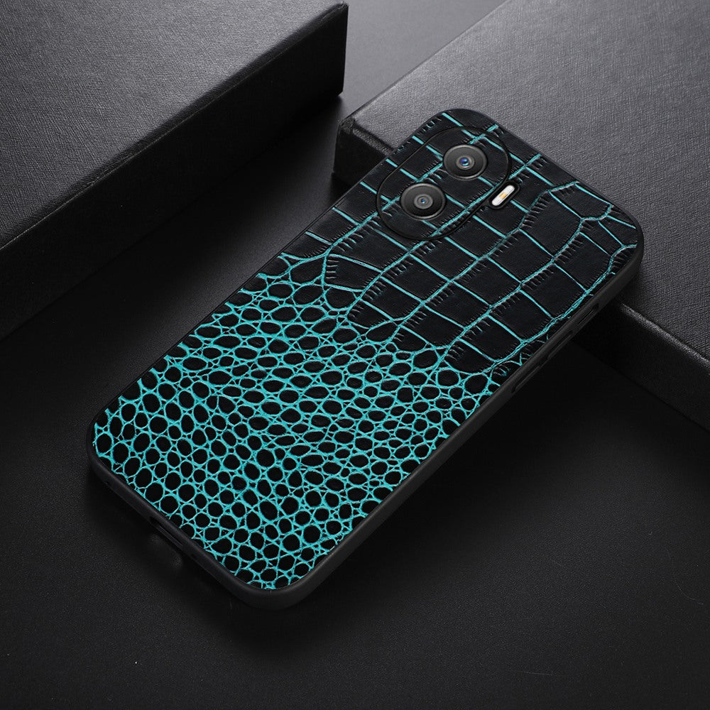For Honor X40i 5G Shockproof Phone Case Crocodile Texture Genuine Cowhide Leather Coating Protective Phone Back Cover