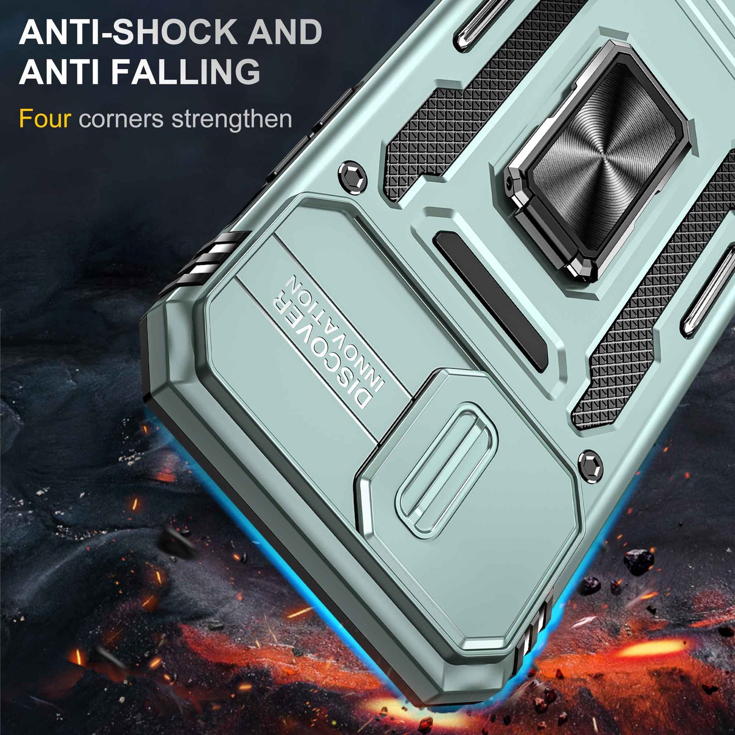 For iPhone 13 Pro 6.1 inch Slide Camera Cover Anti-fingerprint Phone Case PC + TPU Ring Kickstand Cell Phone Shell