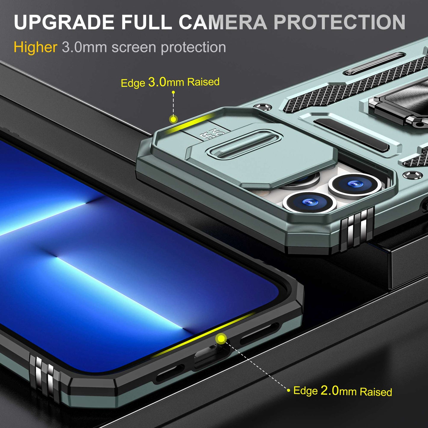 For iPhone 13 Pro 6.1 inch Slide Camera Cover Anti-fingerprint Phone Case PC + TPU Ring Kickstand Cell Phone Shell