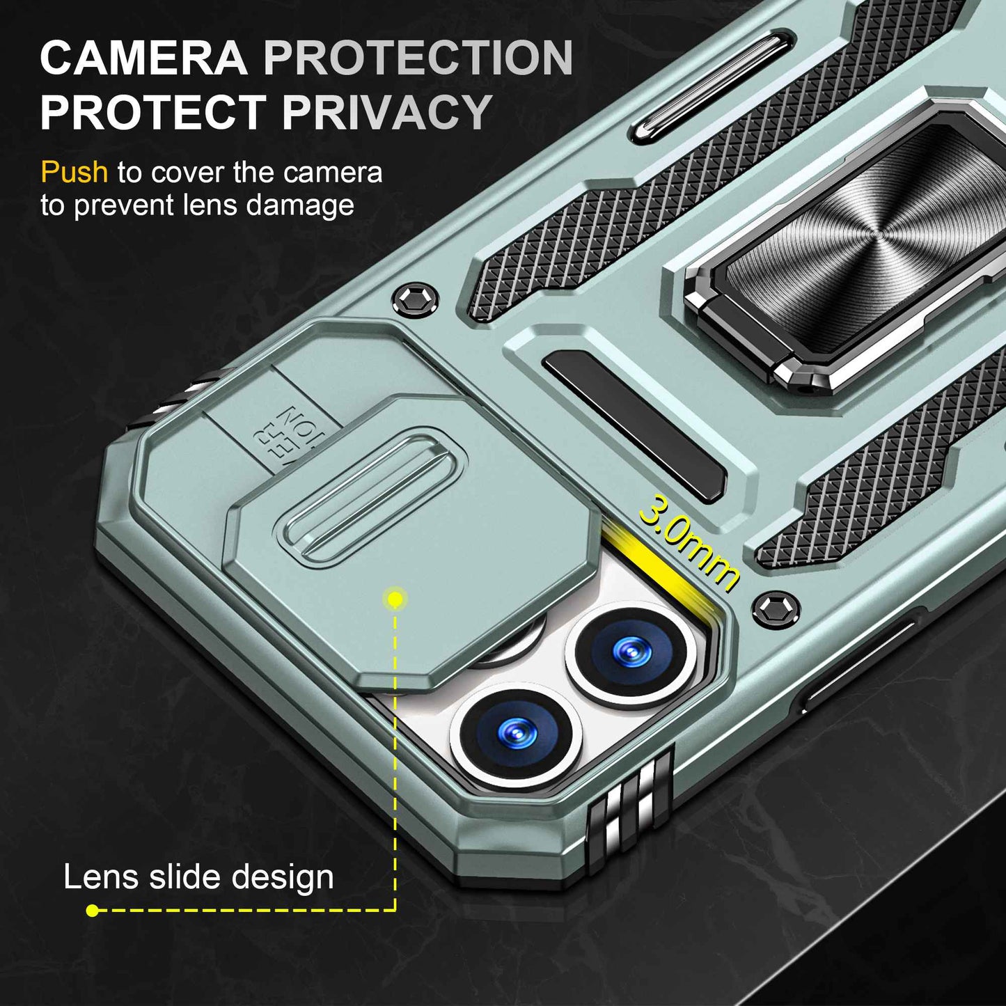 For iPhone 13 Pro 6.1 inch Slide Camera Cover Anti-fingerprint Phone Case PC + TPU Ring Kickstand Cell Phone Shell