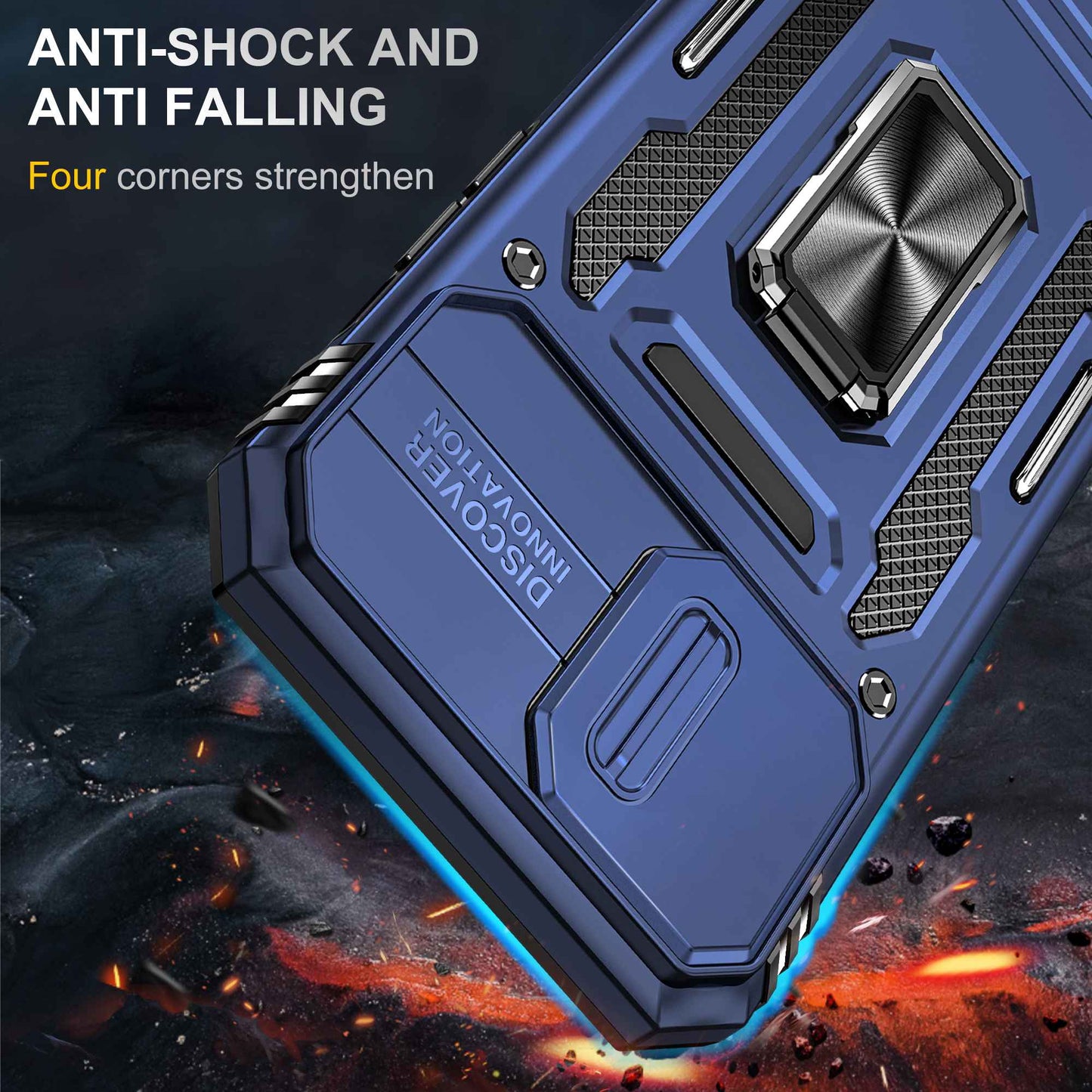 For iPhone 13 Pro 6.1 inch Slide Camera Cover Anti-fingerprint Phone Case PC + TPU Ring Kickstand Cell Phone Shell