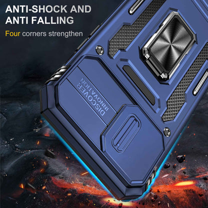 For iPhone 13 Pro 6.1 inch Slide Camera Cover Anti-fingerprint Phone Case PC + TPU Ring Kickstand Cell Phone Shell