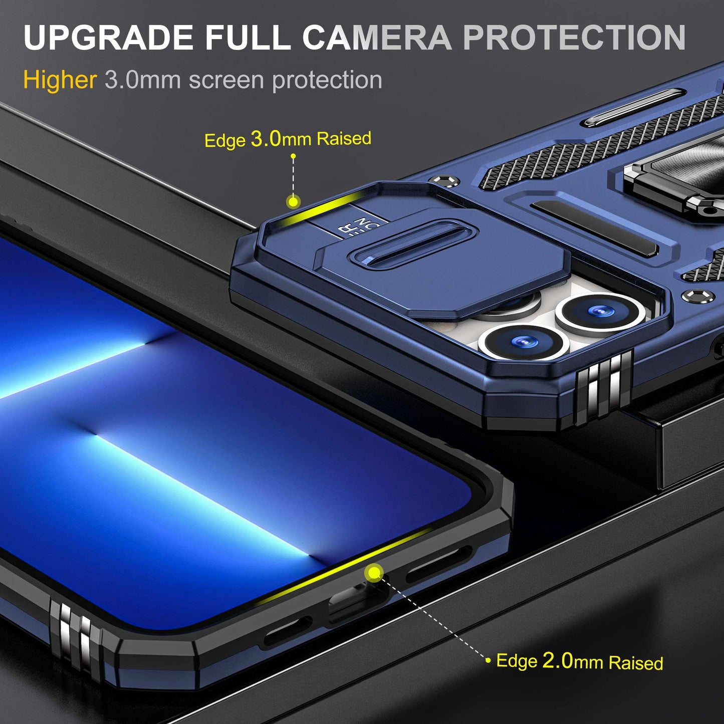 For iPhone 13 Pro 6.1 inch Slide Camera Cover Anti-fingerprint Phone Case PC + TPU Ring Kickstand Cell Phone Shell
