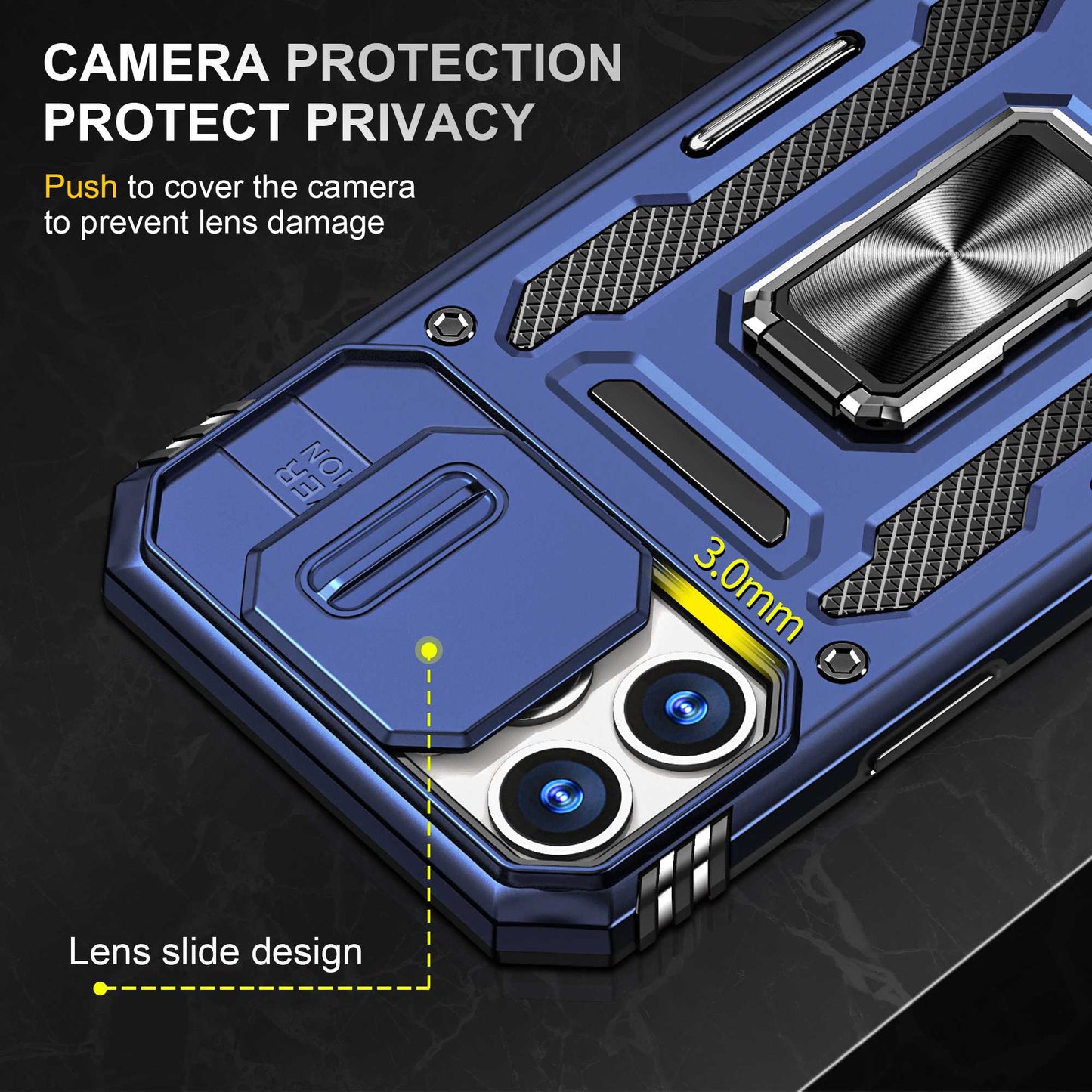 For iPhone 13 Pro 6.1 inch Slide Camera Cover Anti-fingerprint Phone Case PC + TPU Ring Kickstand Cell Phone Shell