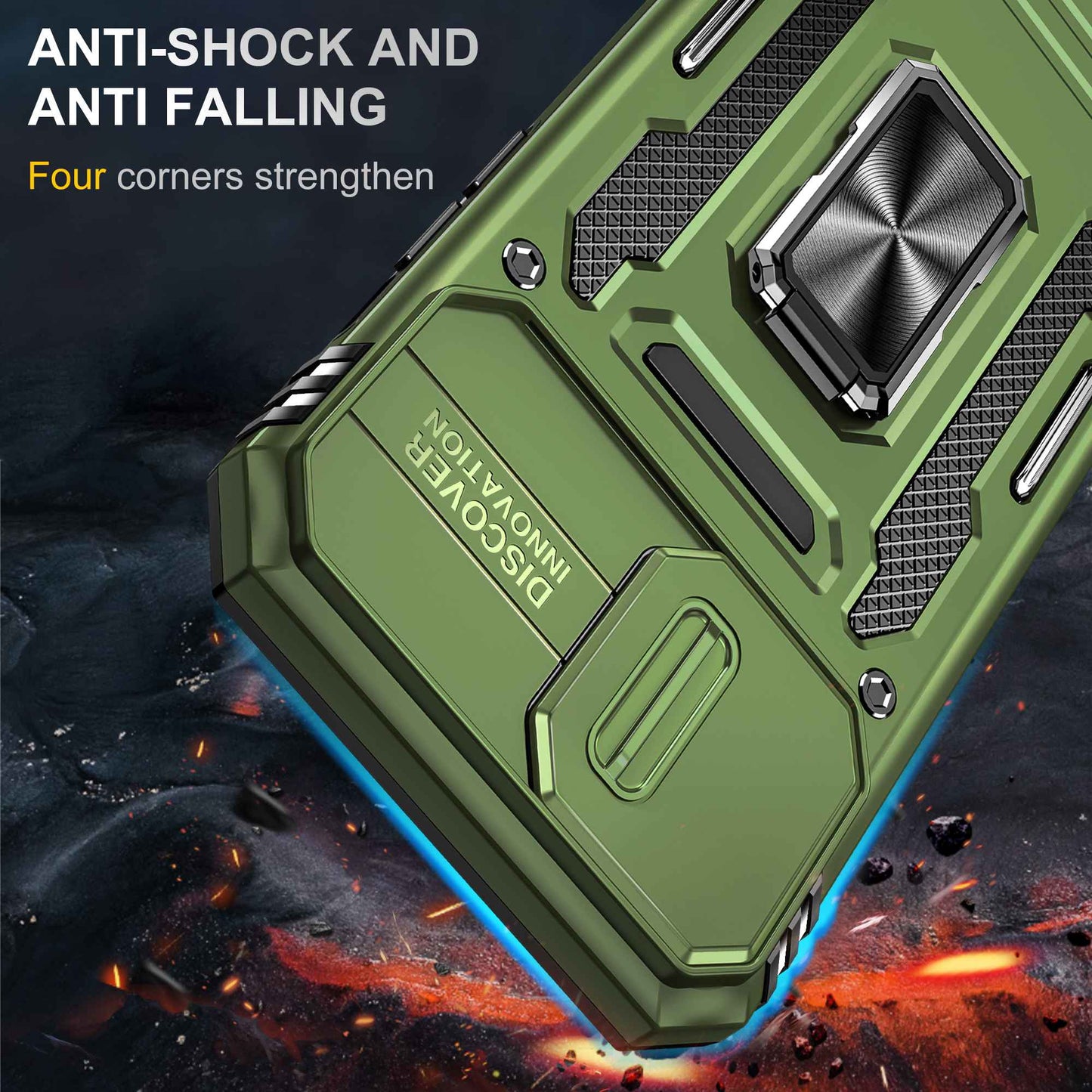 For iPhone 13 Pro 6.1 inch Slide Camera Cover Anti-fingerprint Phone Case PC + TPU Ring Kickstand Cell Phone Shell