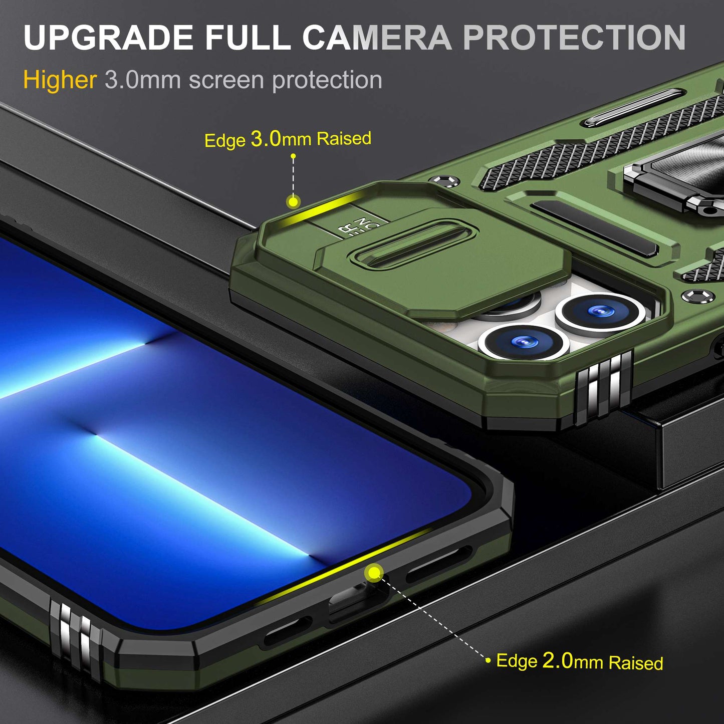 For iPhone 13 Pro 6.1 inch Slide Camera Cover Anti-fingerprint Phone Case PC + TPU Ring Kickstand Cell Phone Shell