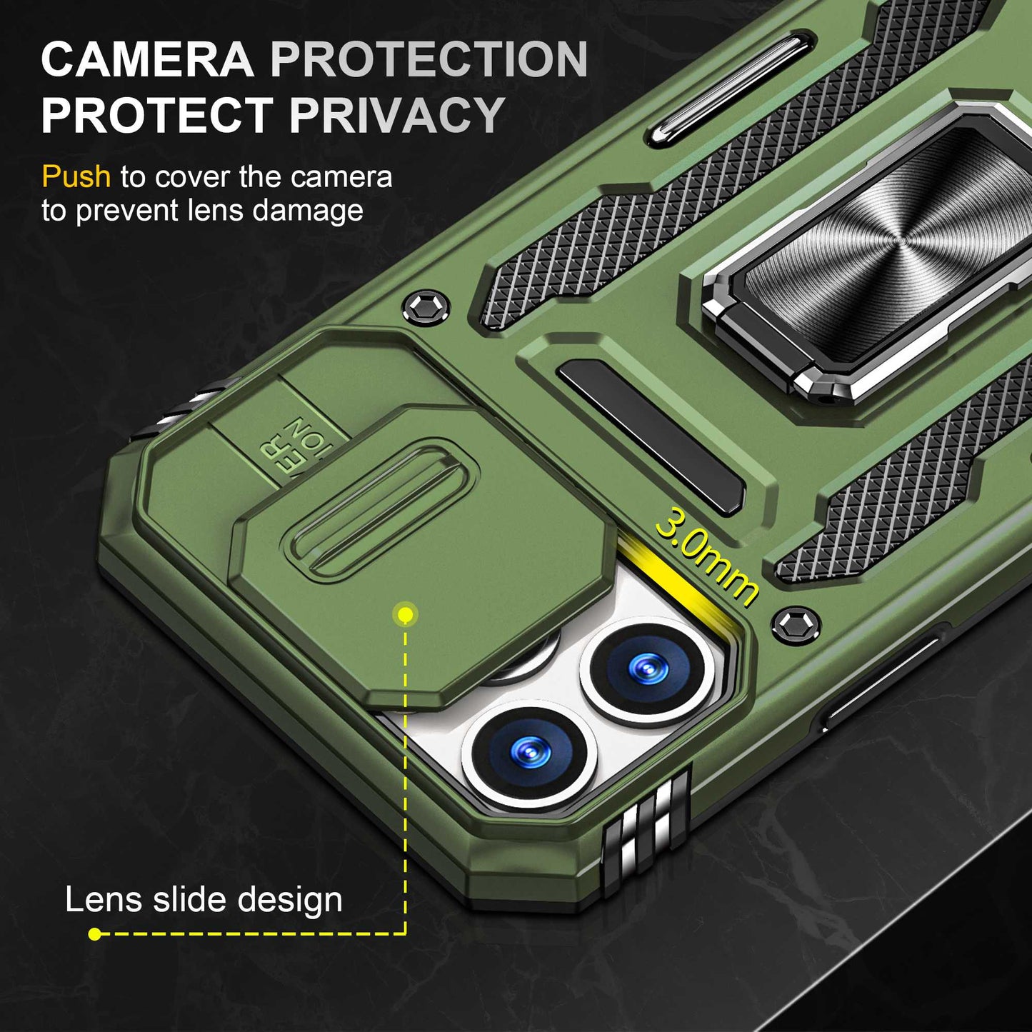 For iPhone 13 Pro 6.1 inch Slide Camera Cover Anti-fingerprint Phone Case PC + TPU Ring Kickstand Cell Phone Shell