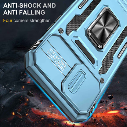 For iPhone 13 Pro 6.1 inch Slide Camera Cover Anti-fingerprint Phone Case PC + TPU Ring Kickstand Cell Phone Shell