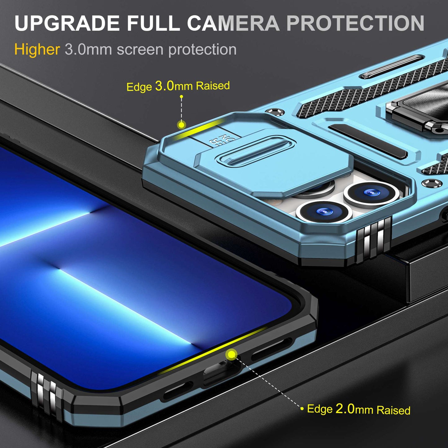 For iPhone 13 Pro 6.1 inch Slide Camera Cover Anti-fingerprint Phone Case PC + TPU Ring Kickstand Cell Phone Shell