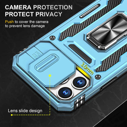 For iPhone 13 Pro 6.1 inch Slide Camera Cover Anti-fingerprint Phone Case PC + TPU Ring Kickstand Cell Phone Shell