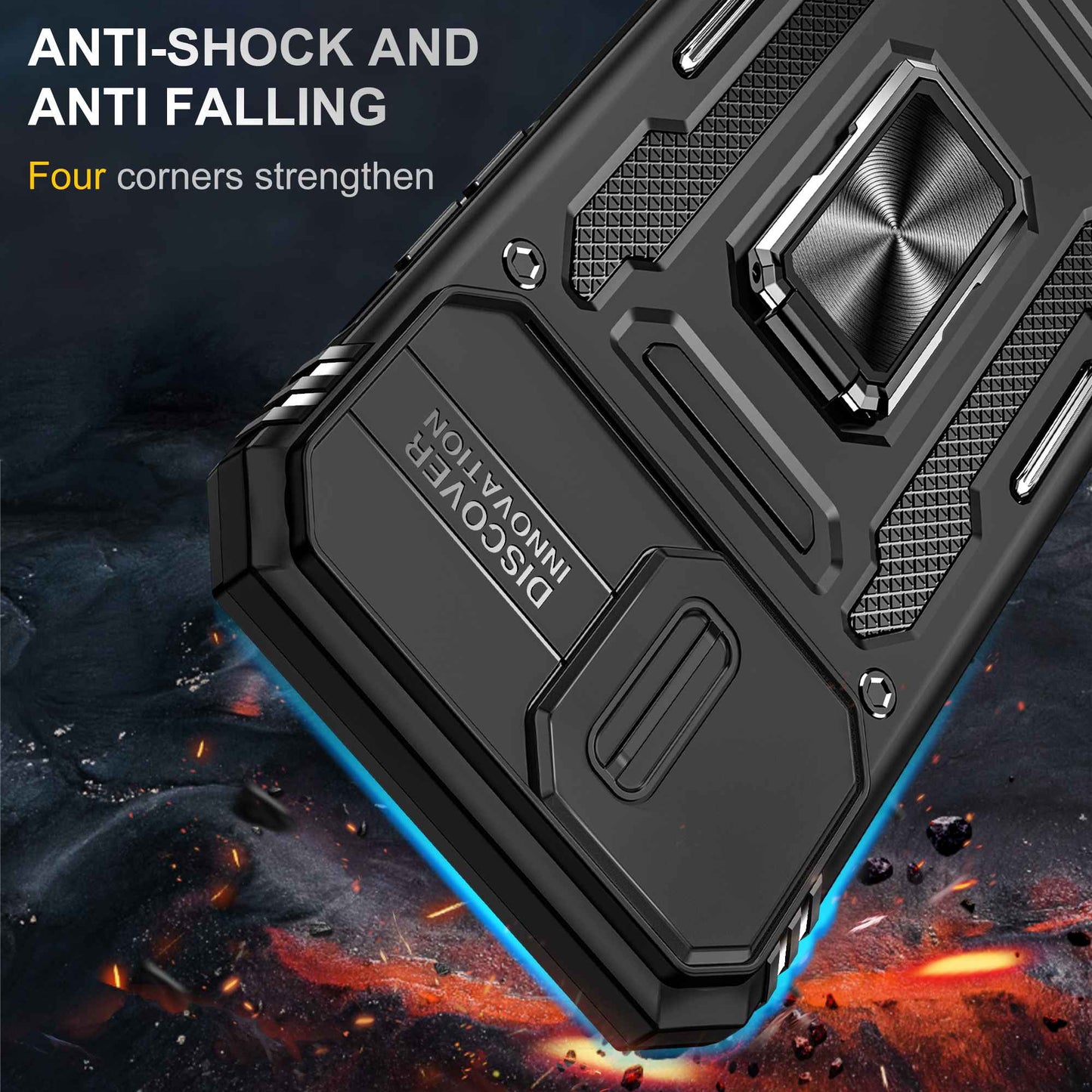 For iPhone 13 Pro 6.1 inch Slide Camera Cover Anti-fingerprint Phone Case PC + TPU Ring Kickstand Cell Phone Shell