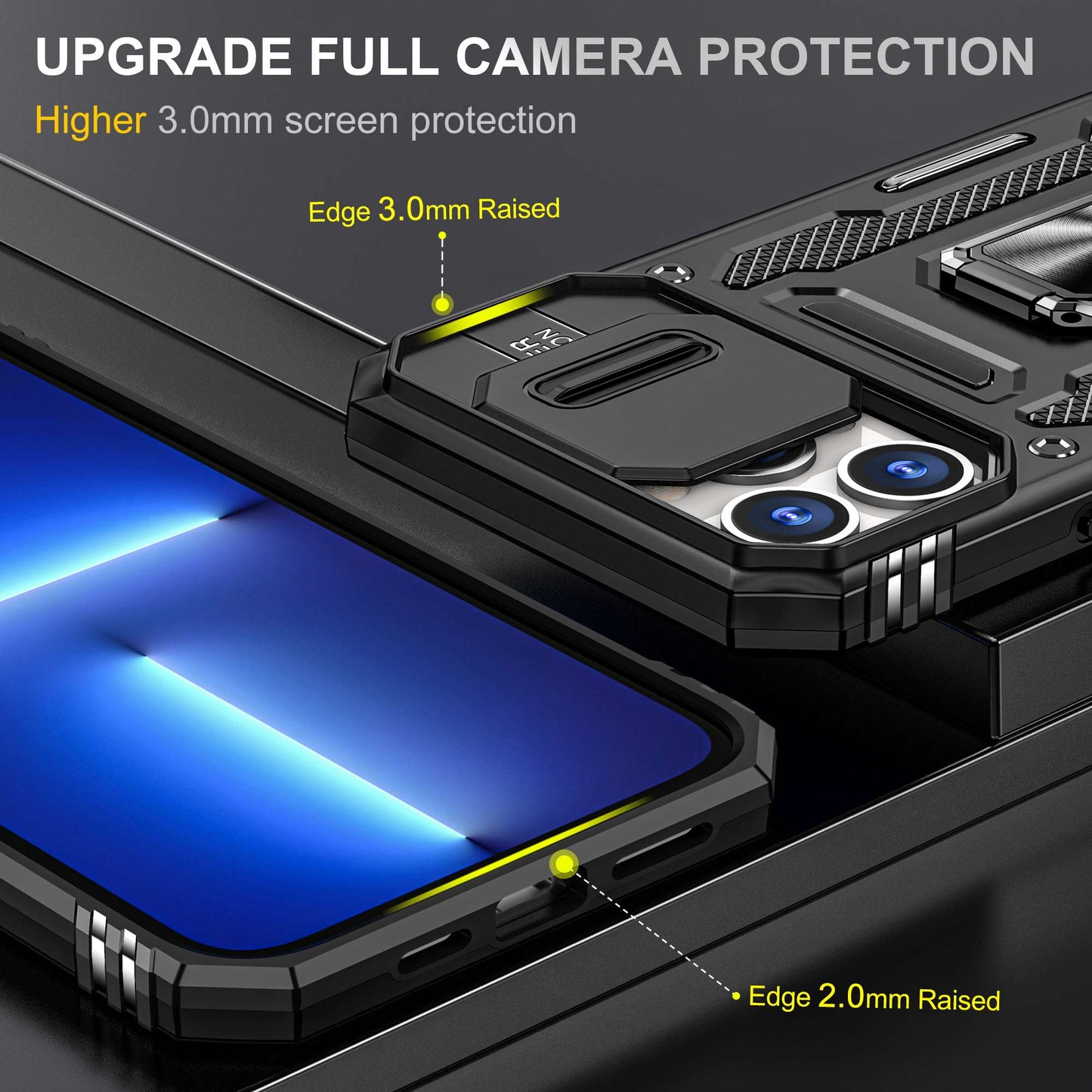 For iPhone 13 Pro 6.1 inch Slide Camera Cover Anti-fingerprint Phone Case PC + TPU Ring Kickstand Cell Phone Shell