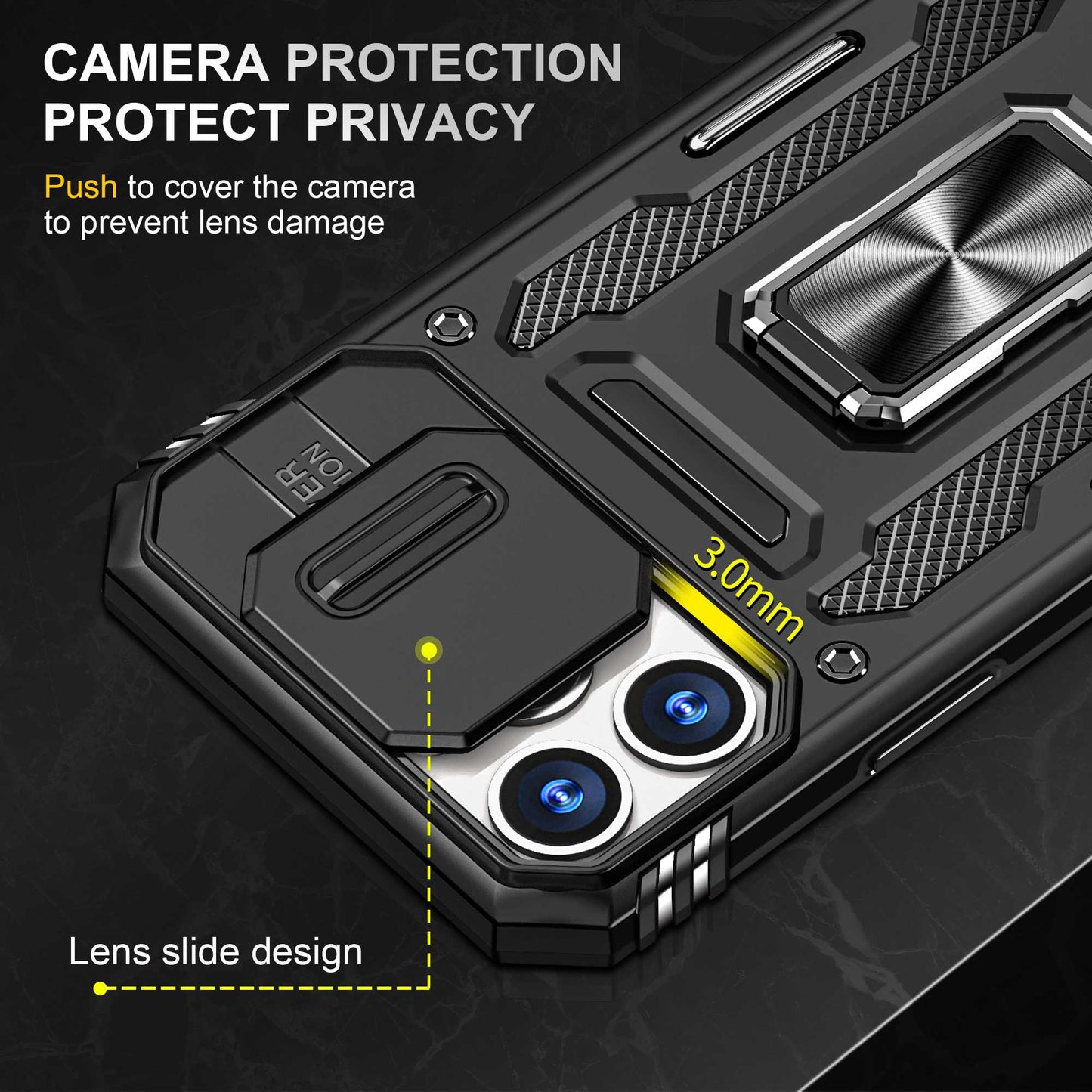 For iPhone 13 Pro 6.1 inch Slide Camera Cover Anti-fingerprint Phone Case PC + TPU Ring Kickstand Cell Phone Shell