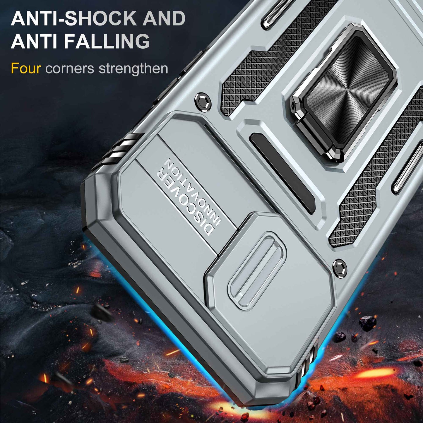 For iPhone 13 Pro 6.1 inch Slide Camera Cover Anti-fingerprint Phone Case PC + TPU Ring Kickstand Cell Phone Shell