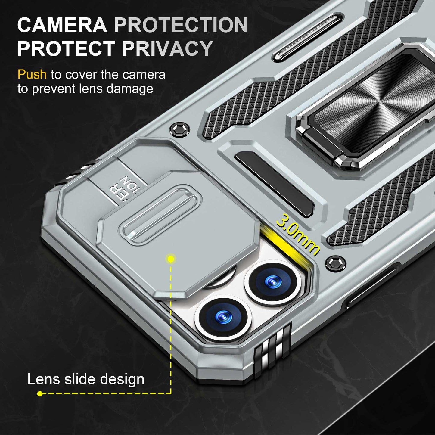 For iPhone 13 Pro 6.1 inch Slide Camera Cover Anti-fingerprint Phone Case PC + TPU Ring Kickstand Cell Phone Shell