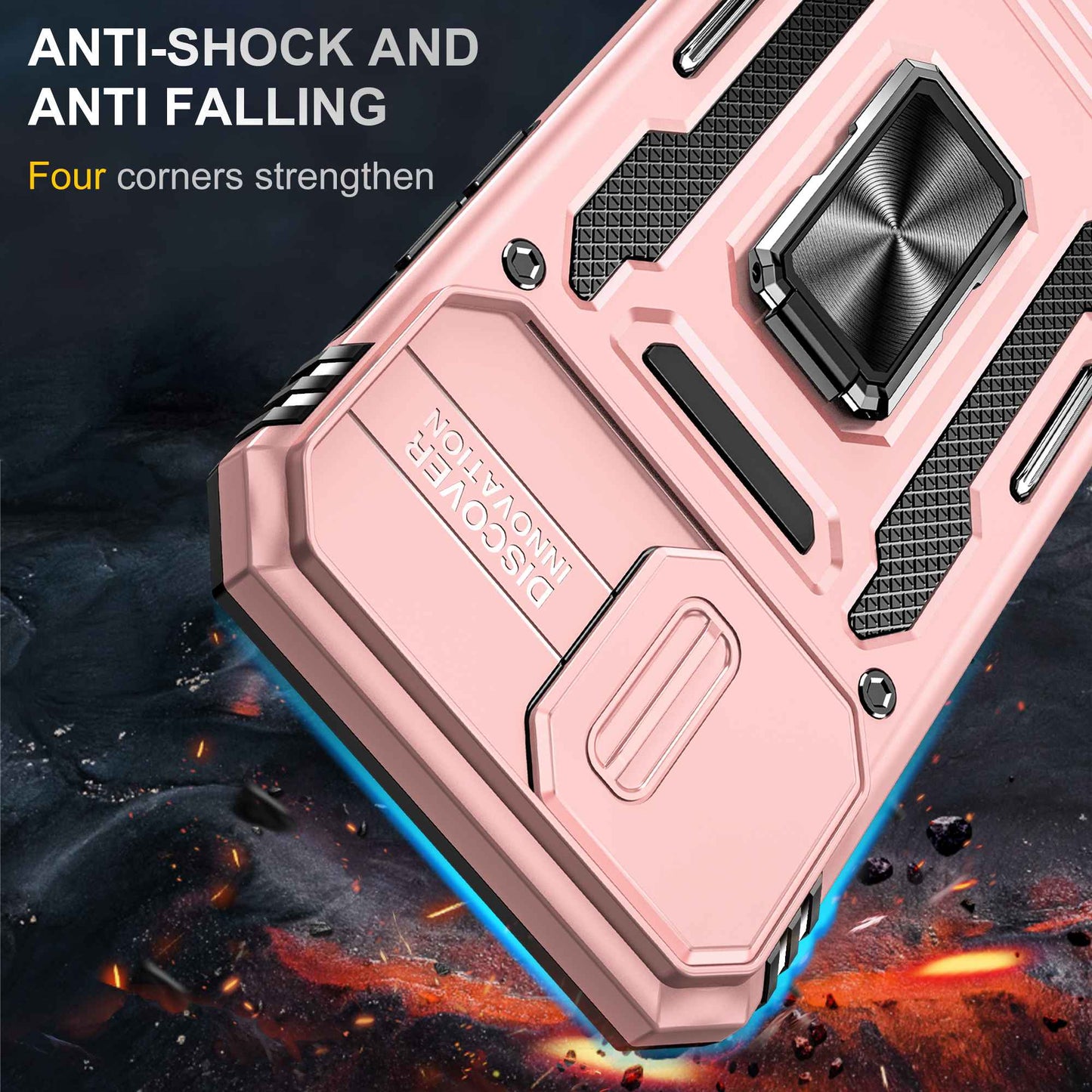 For iPhone 13 Pro 6.1 inch Slide Camera Cover Anti-fingerprint Phone Case PC + TPU Ring Kickstand Cell Phone Shell