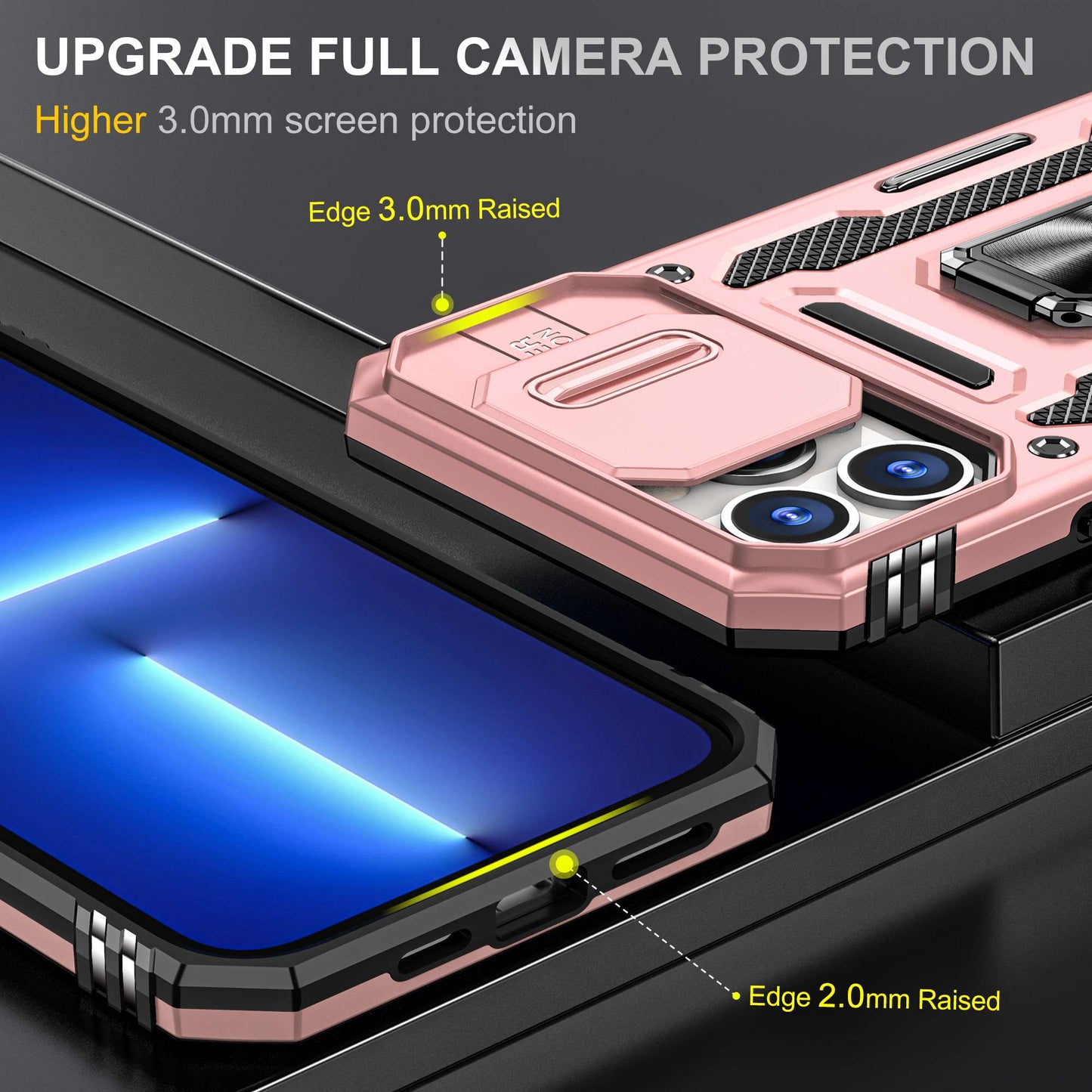 For iPhone 13 Pro 6.1 inch Slide Camera Cover Anti-fingerprint Phone Case PC + TPU Ring Kickstand Cell Phone Shell