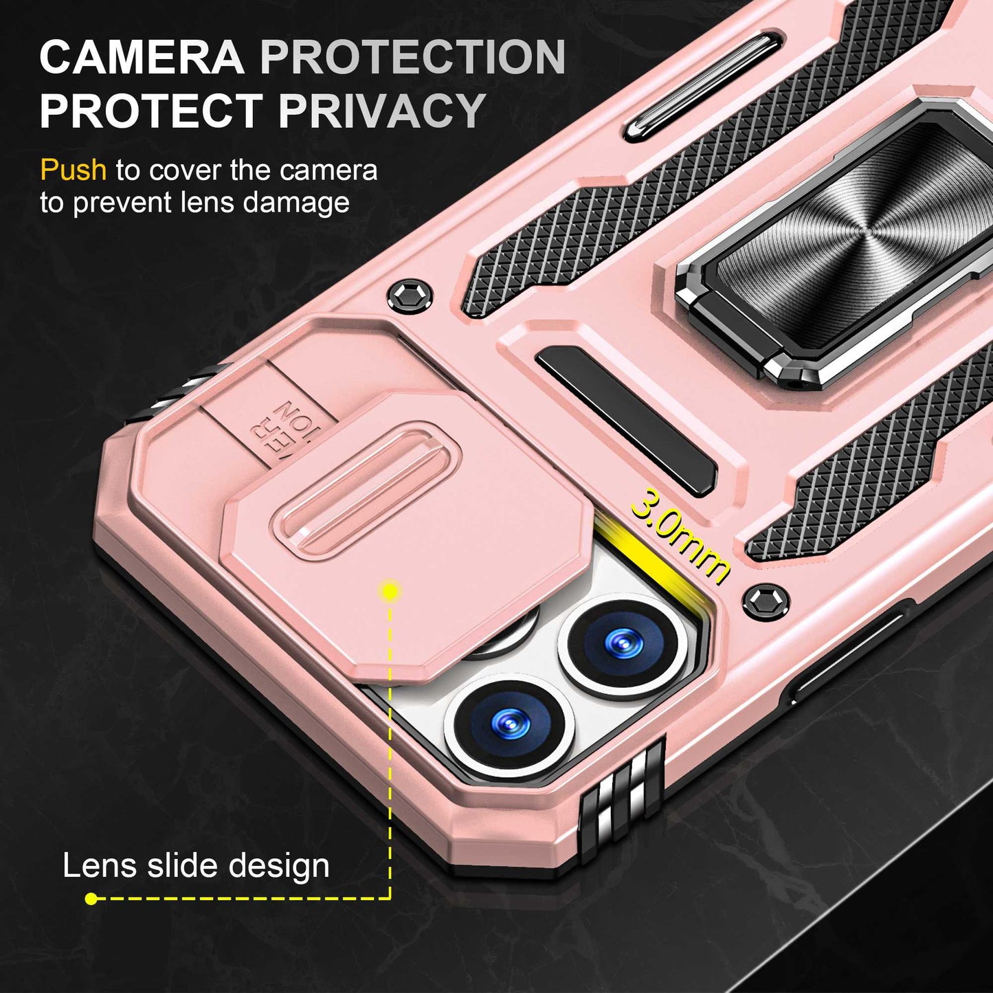 For iPhone 13 Pro 6.1 inch Slide Camera Cover Anti-fingerprint Phone Case PC + TPU Ring Kickstand Cell Phone Shell