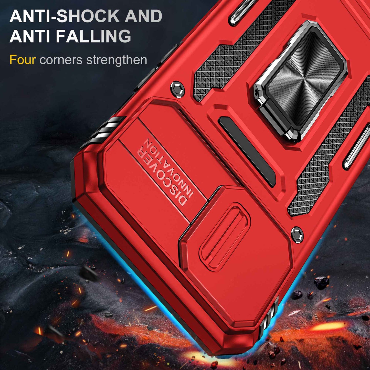 For iPhone 13 Pro 6.1 inch Slide Camera Cover Anti-fingerprint Phone Case PC + TPU Ring Kickstand Cell Phone Shell