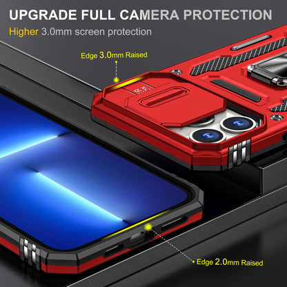 For iPhone 13 Pro 6.1 inch Slide Camera Cover Anti-fingerprint Phone Case PC + TPU Ring Kickstand Cell Phone Shell