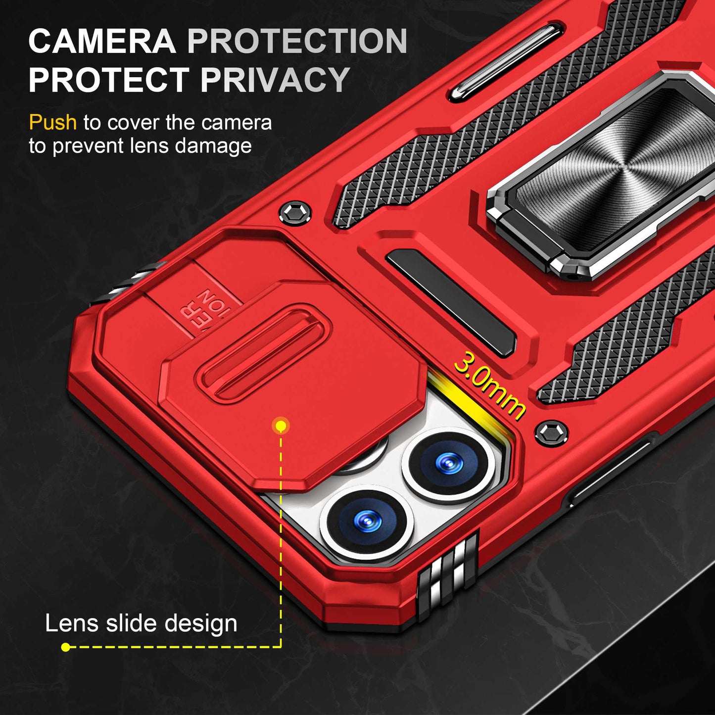 For iPhone 13 Pro 6.1 inch Slide Camera Cover Anti-fingerprint Phone Case PC + TPU Ring Kickstand Cell Phone Shell