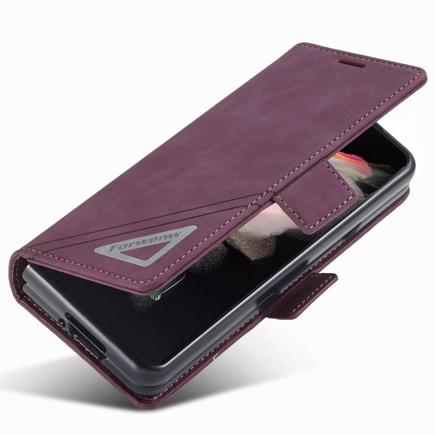 FORWENW F3-Series For Samsung Galaxy Z Fold3 5G Anti-fall Flip Wallet Case PU Leather Protective Cover with Stand Phone Shell