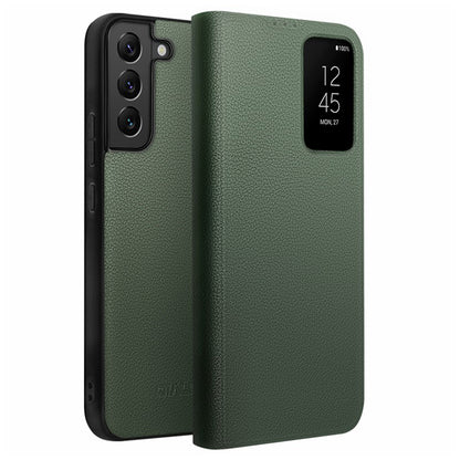 QIALINO For Samsung Galaxy S22 5G Smart Auto Wake Up / Sleep View Window Phone Case Genuine Cowhide Leather Phone Flip Cover