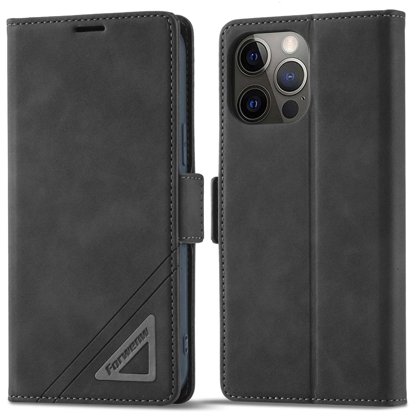 FORWENW F3-Series For iPhone 13 Pro 6.1 inch Drop-proof Anti-scratch Wallet Case PU Leather Cell Phone Cover with Stand