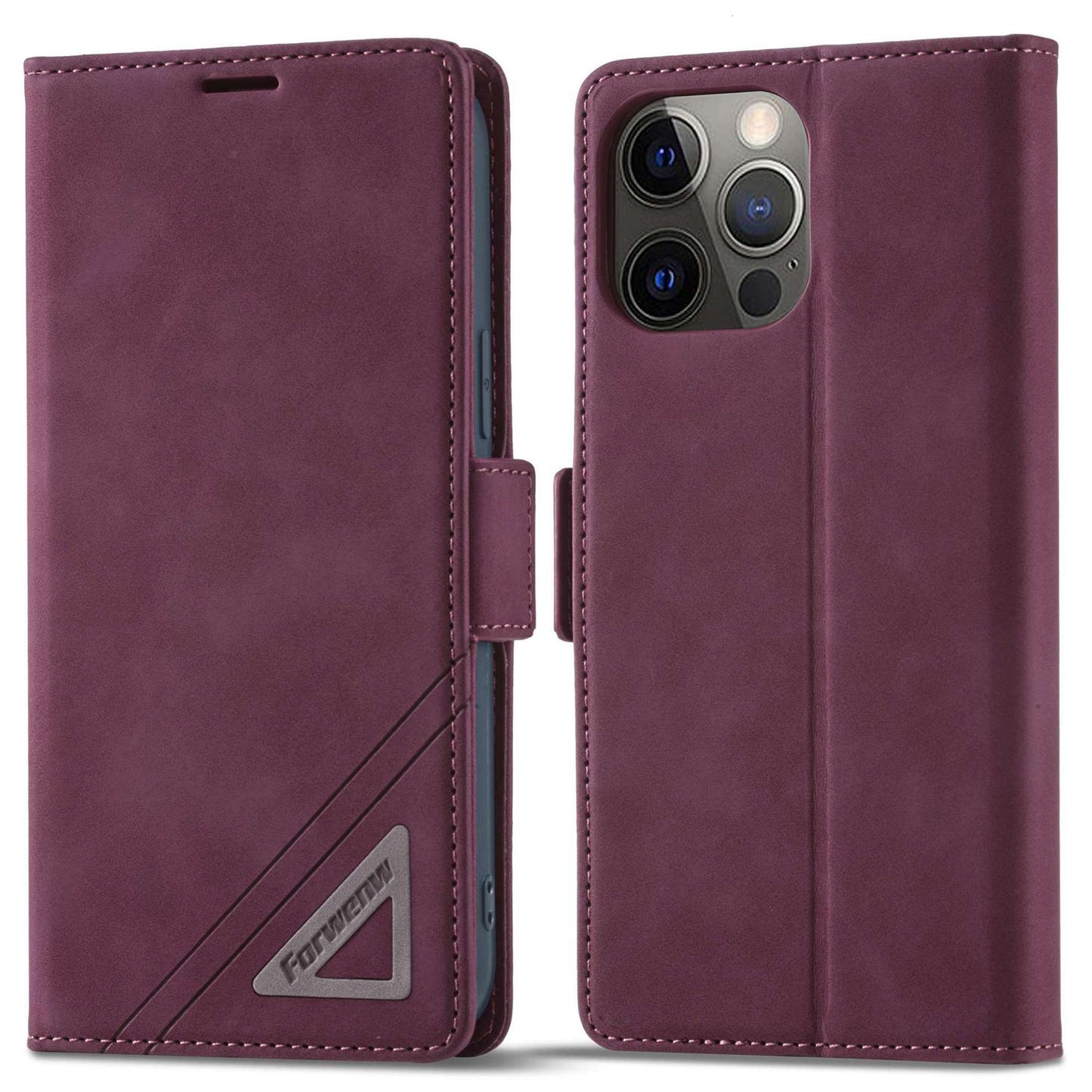 FORWENW F3-Series For iPhone 13 Pro 6.1 inch Drop-proof Anti-scratch Wallet Case PU Leather Cell Phone Cover with Stand