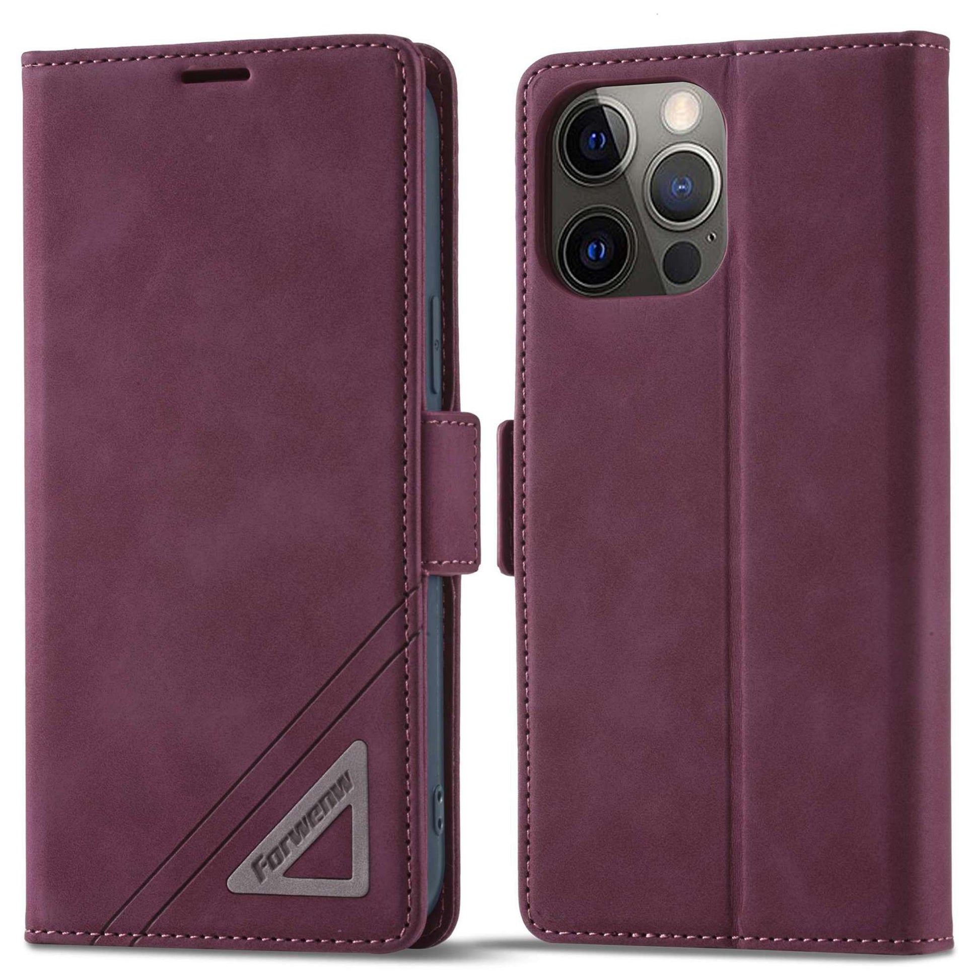 FORWENW F3-Series For iPhone 13 Pro 6.1 inch Drop-proof Anti-scratch Wallet Case PU Leather Cell Phone Cover with Stand