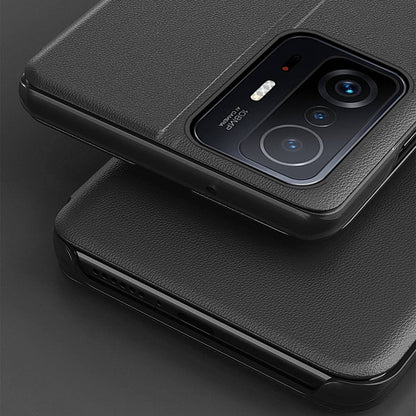 For Xiaomi 11T 5G / 11T Pro 5G View Window Phone Case PU Leather Stand Full Protection Folio Flip Cover
