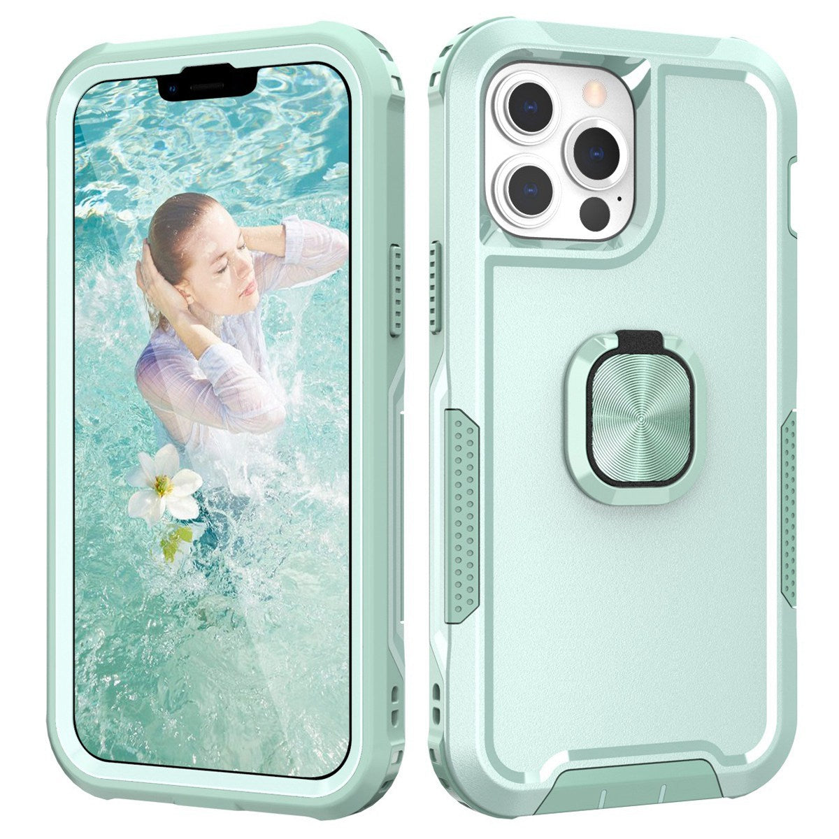 For iPhone 13 Pro 6.1 inch 3-in-1 Drop-proof Phone Case Kickstand Well-protected Hybrid Cellphone Back Cover