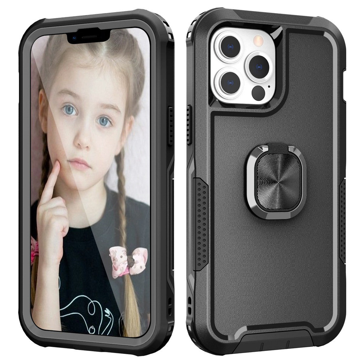 For iPhone 13 Pro 6.1 inch 3-in-1 Drop-proof Phone Case Kickstand Well-protected Hybrid Cellphone Back Cover