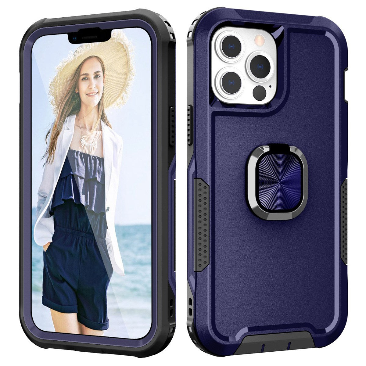 For iPhone 13 Pro 6.1 inch 3-in-1 Drop-proof Phone Case Kickstand Well-protected Hybrid Cellphone Back Cover