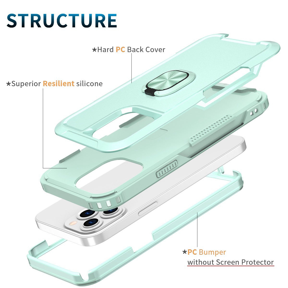 For iPhone 13 Pro 6.1 inch 3-in-1 Drop-proof Phone Case Kickstand Well-protected Hybrid Cellphone Back Cover